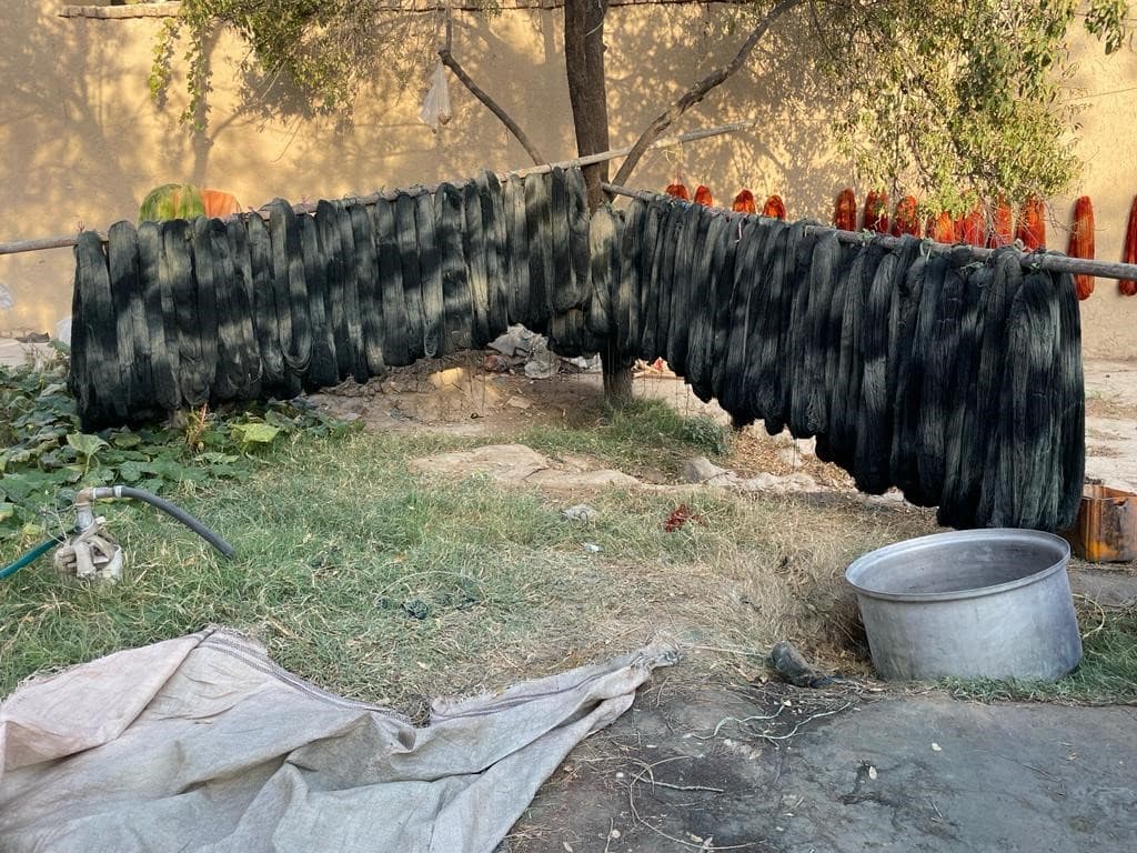 Natural dyed wool drying